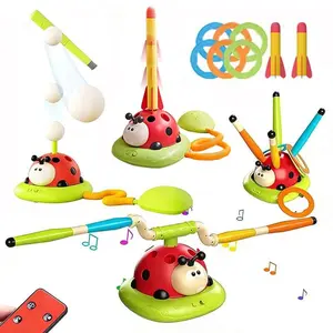 1 Set 3-in-1 Musical Jumping, Ring Tossing Game, Baseball Toy, Soft Baseballs, and Stomp Launch Rocket Launcher, for Kids Toys and Games, with Remote Control, Indoor and Outdoor Children's Toys, Suitable for Ages 4-8 and 3-5 Years Old
