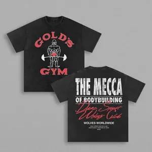 Gold’s Gym Mecca Bodybuilding Oversized Washed T-Shirt - Premium Men’s Workout Fitness Shirt for Gym Enthusiasts
