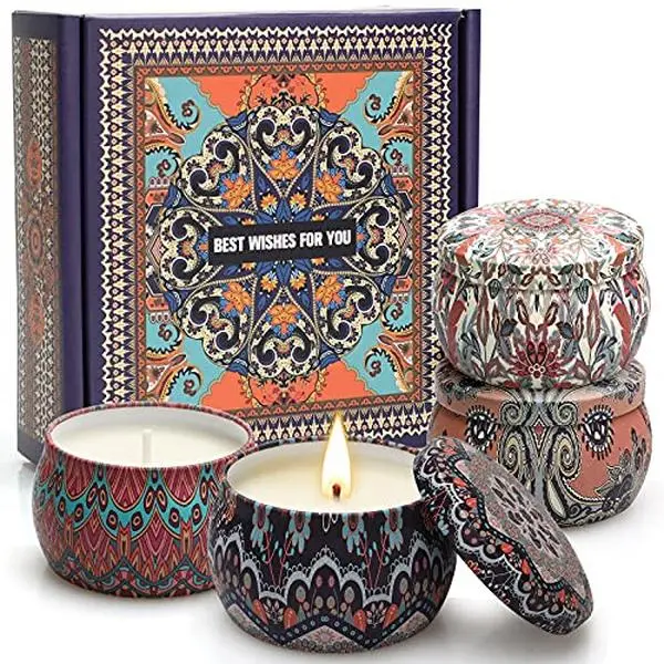 Scented Candles Gift Set, Candles Gifts for Women, 8% Essential Oil, 4 Pack 4.4 oz Aromatherapy Candles, Stress Relief Gifts for Girlfriend, Teacher, Mom, Anniversary, Birthday