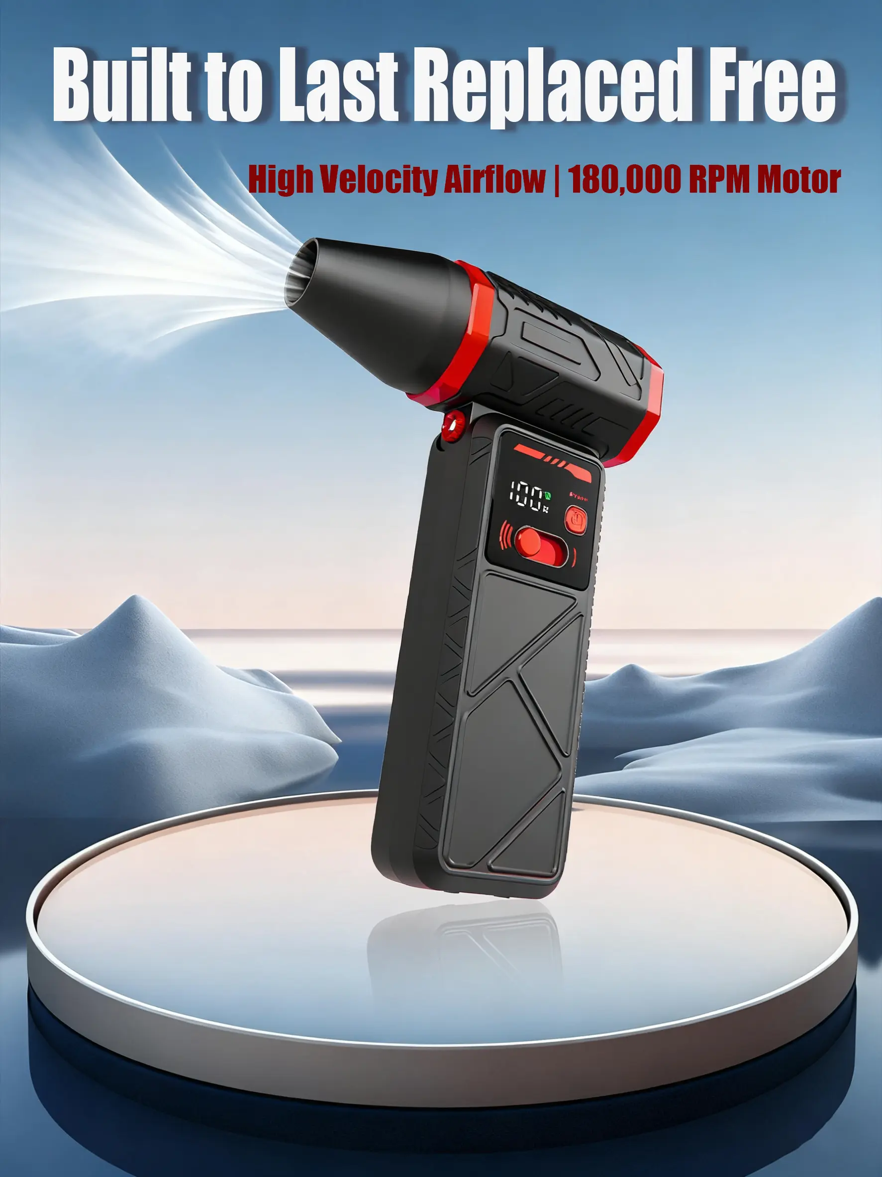 180000RPM Brushless Turbo Jet Blower, USB-C Rechargeable Cordless Air Duster, 100-Gear Speed Adjustable Violent Fan for Computer Keyboard, Car Interior, BBQ, Leaves & Snow Dust Removal