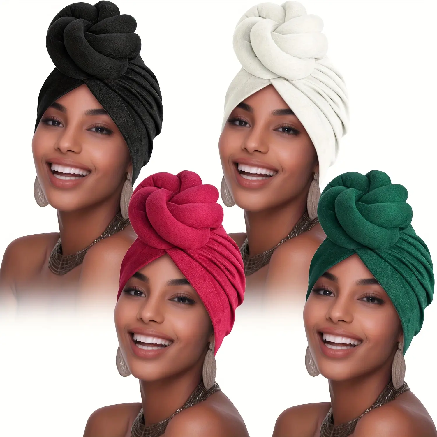 3pcs-4pcs Pre-Knotted Warm Hat and Fashion Hair Scarves Set for Autumn Winter