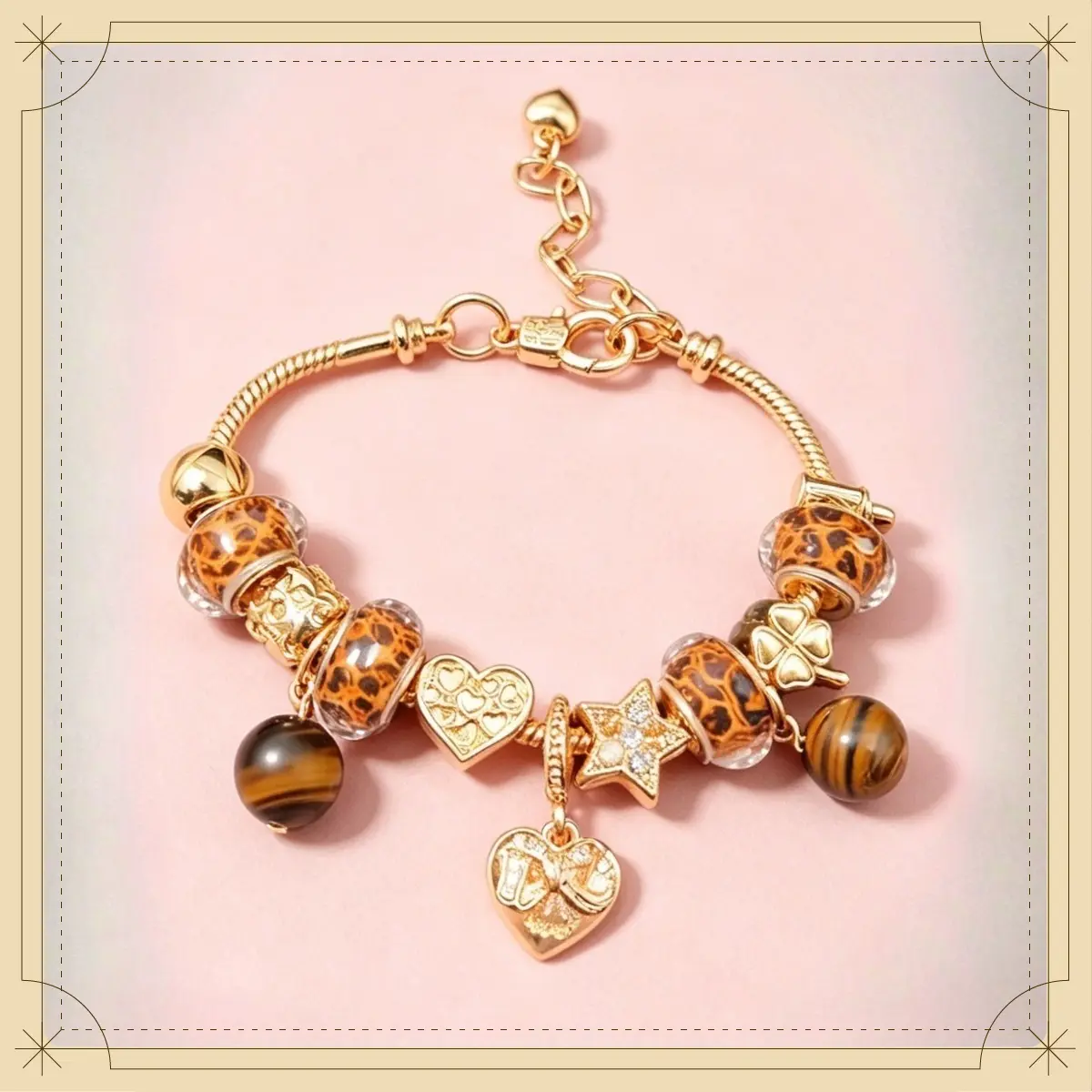 Adjustable serpentine chain bracelet with a key-shaped lock, bow, and heart-shaped rhinestone pendant—a stylish, edgy wrist accessory and gift perfect for women and girls