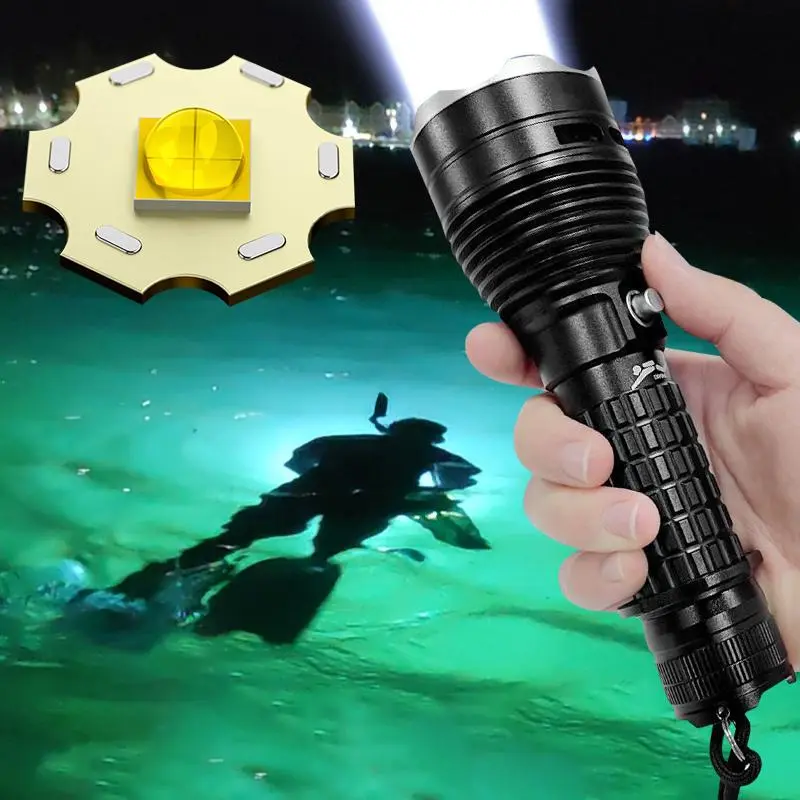 Rechargeable Diving Flashlight, Professional Underwater 50M Lighting Scuba Flashlight, IPX8 Waterproof Diving Lighting Flashlight for Outdoor, Diving Gear, Diving Lamp