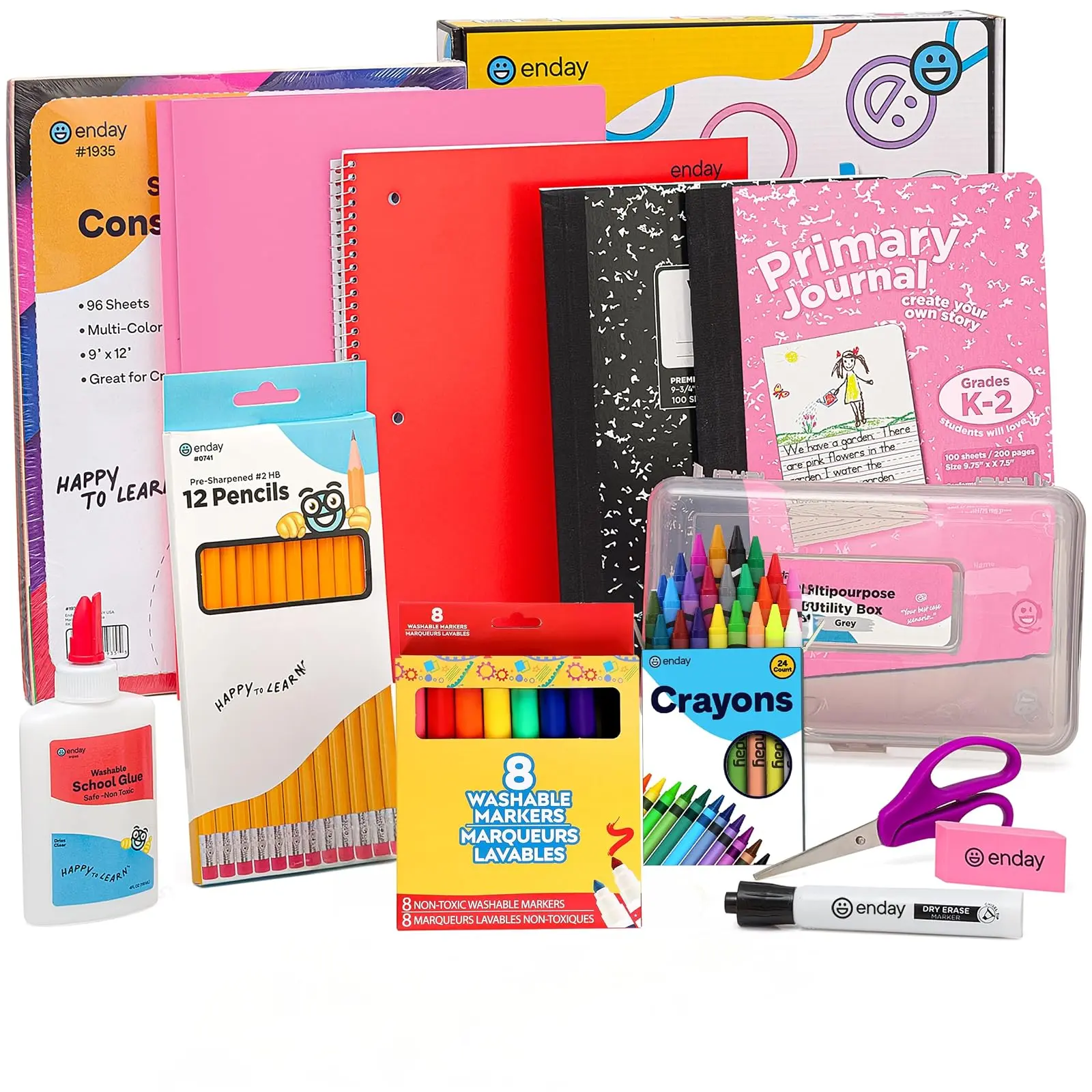 Enday 1st Grade and Kindergarten School Supplies Kit - 54 Piece Back to School Supplies Kit, Premium Quality Kids School Supplies for Girls & Boys, Kindergarten & First Grade School Supplies for Kids
