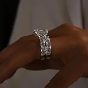 Maxine CZ 5.0ct Radiant Cut 2PC Engagement Ring Set,Bridal Ring Half Eternity Band Set In Sterling Silver, 5A Cubic Zirconia Women's Ring Jewelry,Wedding Ring Set for Daily,Travel,Proposal,Birthday,Anniversary