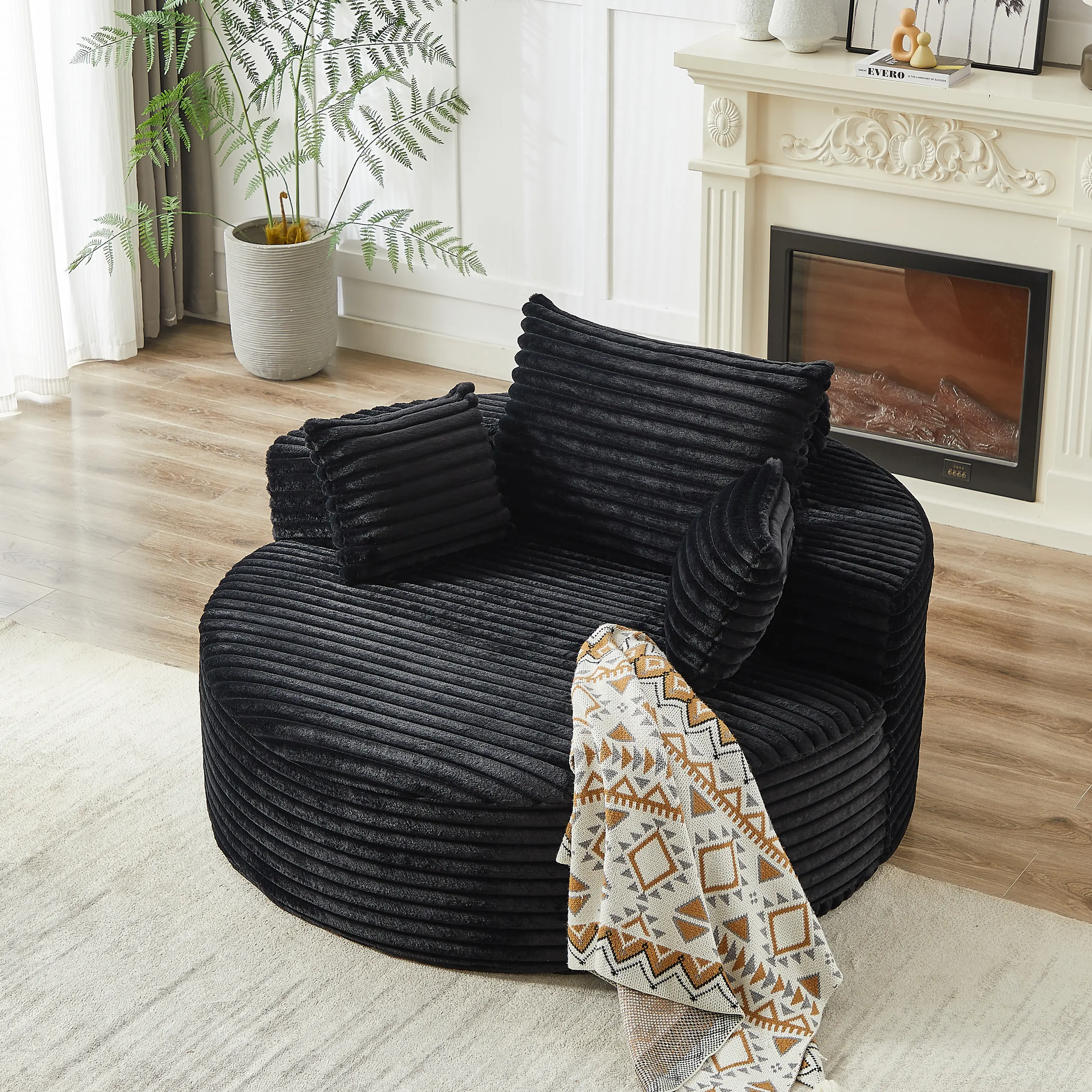 Niccae 55''L Corduroy Foam Single Swivel Chair, Fluffy Modern Sleeper, 360 Degree Swivel Chair for Living Room, Bedroom, Lounge and Projection Room