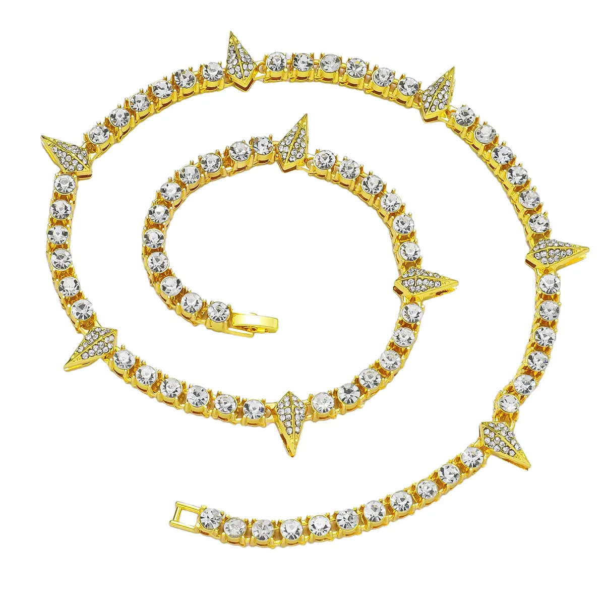 Unisex Spiky Full Stone Tennis Necklace - Black Panther Claw Design Gold/Silver Zirconia Neck Chain, 18/20in Gold Choker, Hypoallergenic Cubic Zirconia Stylish Accessories, Tennis Necklaces, Chains
