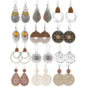 12Pairs Vintage Dangle Earrings for Women Boho Jewelry Set Sunflower Geometric Teardrop Earring Christmas Gifts summervibes
