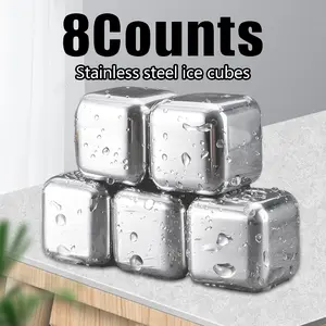 8 Counts Whiskey Stones,  Reusable Stainless Steel Chilling Stones - Metal Ice Cubes with Tongs for Rapid Cooling of Drinks, Cocktails & Spirits