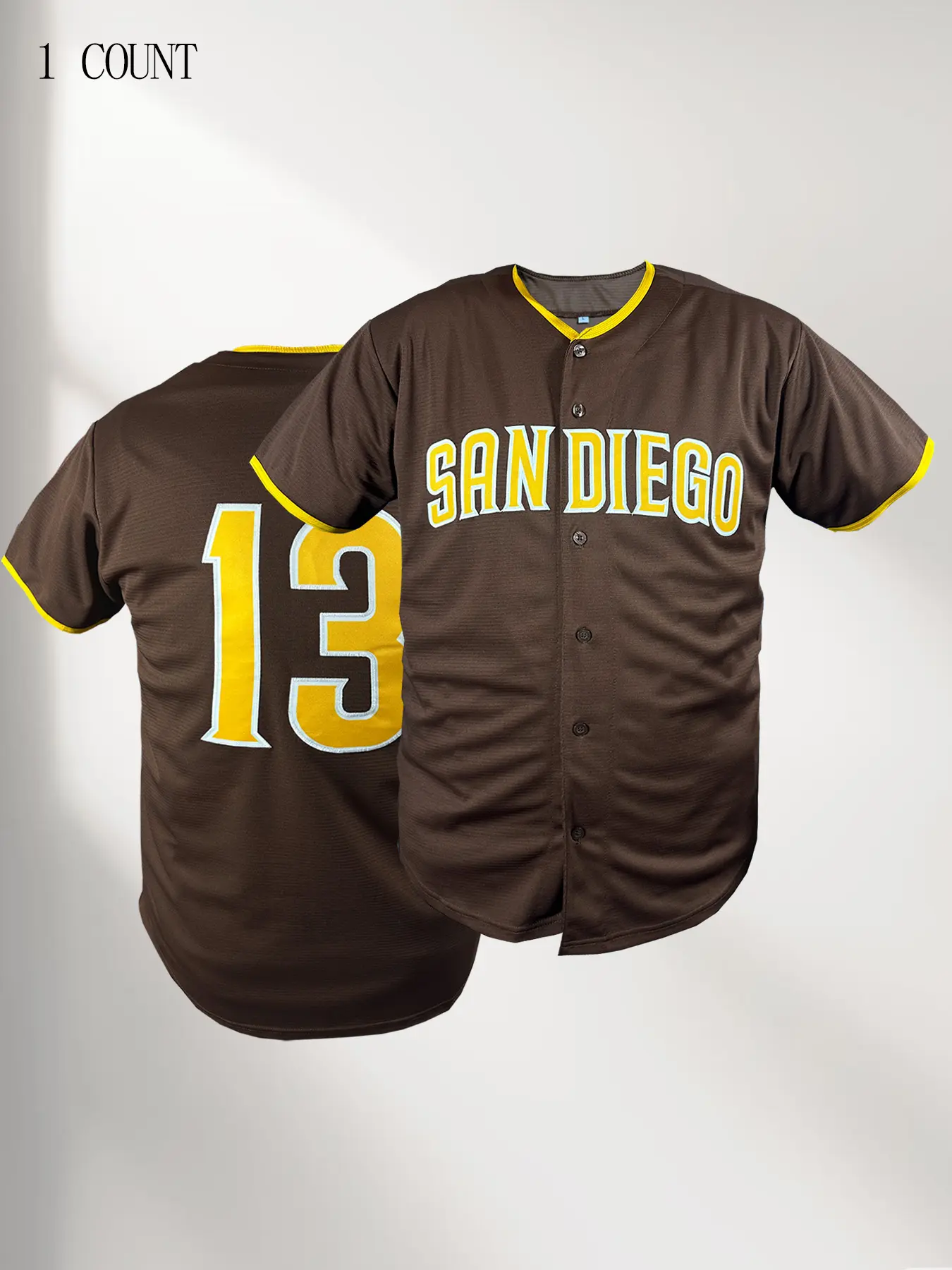 San Diego 13 Baseball Jersey Embroidered, Embroidery Sportswear Casual Sports Jersey Tan Pinstripe Loose Fit Breathable Shirt, Men Women Vintage Casual Streetwear Top
