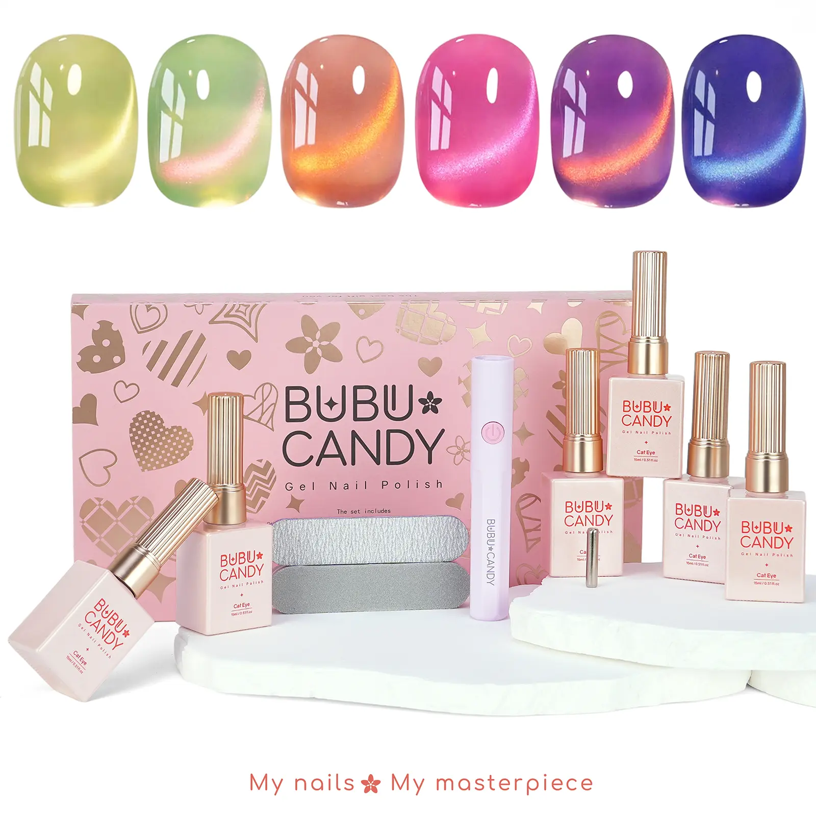 BUBU CANDY M's Pick: Fruit Cat Eye Gel Polish Set, 6PCS 15ML Translucent Fruit Magnetic Gel Kit with LED Lamp, Magnet & Nail Files, Long Lasting DIY Manicure