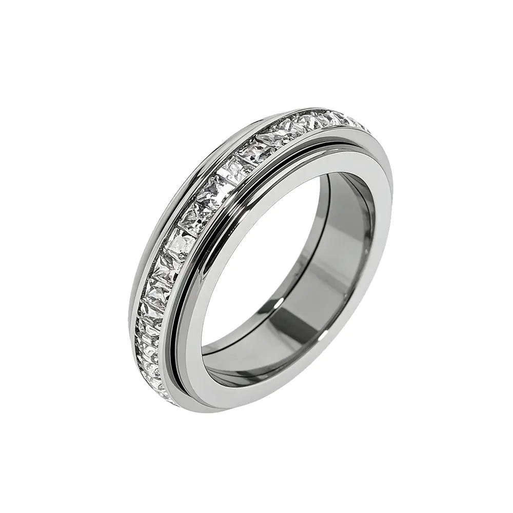 Anxiety Rings for Women and Men Titanium Steel Spinner Fidget Band Rings with Cubic Zirconia for Stress Relief and Wedding Promise Comfort Fit Size 5 to 12