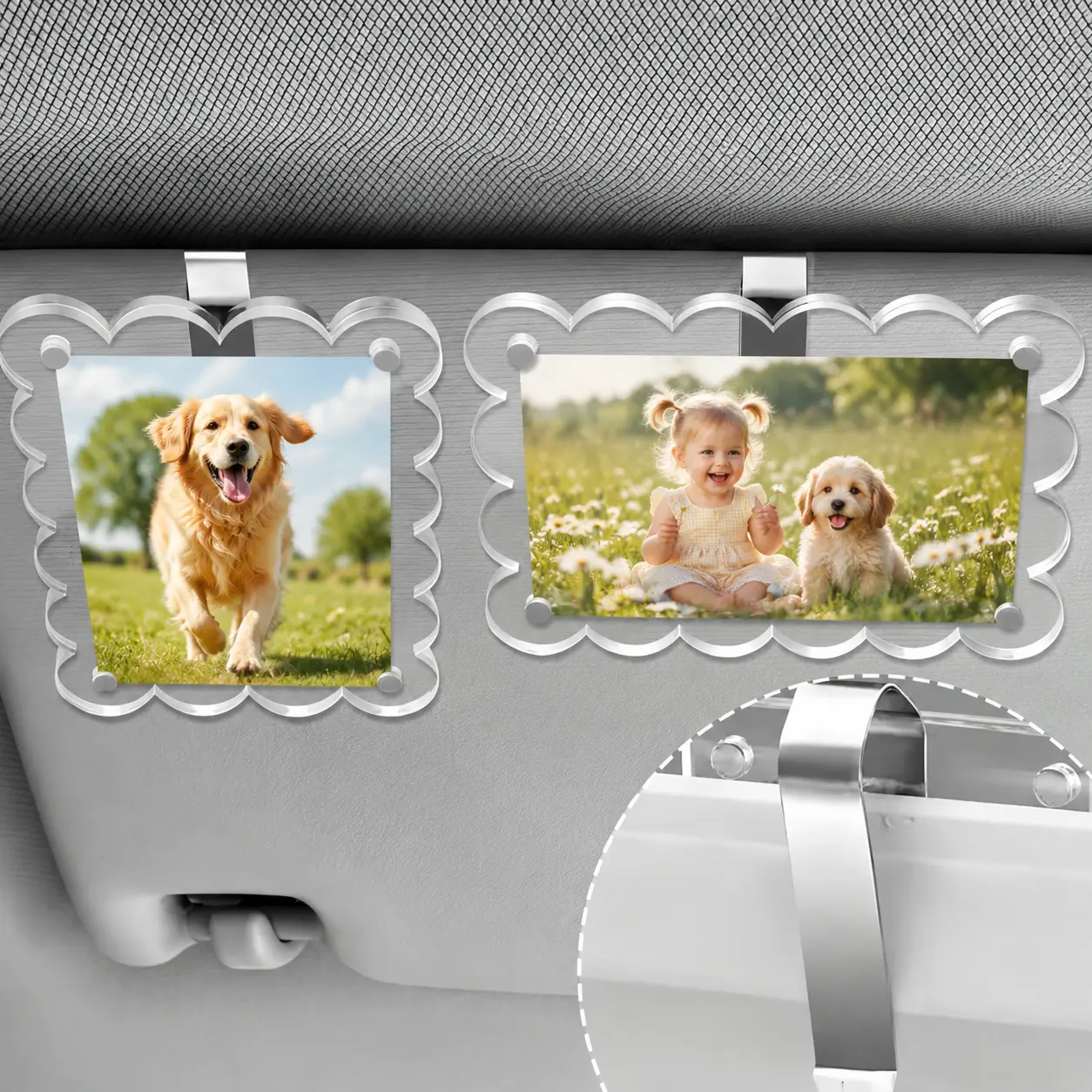 Car Sun Visor Photo Holder Clip, Magnetic Acrylic Picture Frame Display, Universal Photo Organizer for Polaroid & Instax Mini, Cute Auto Accessory for Family, Couple & Pet Photos