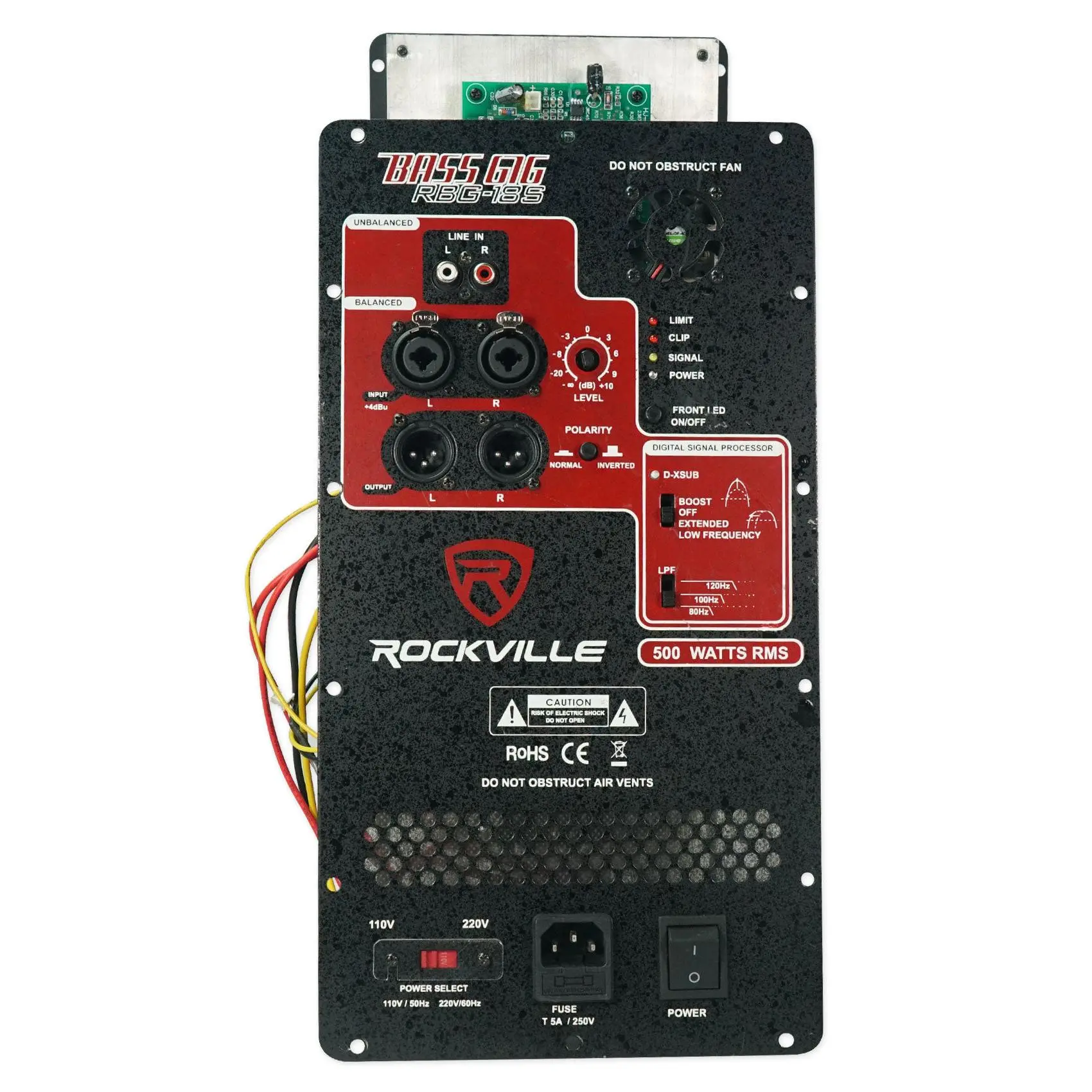 500 Watt RMS Powered Subwoofer Amplifier Plate Module Panel XLR and TRS In XLR Out