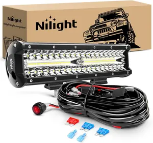 Nilight 12in 300W Triple Row Flood-Spot Combo LED Light Bar, 30000LM Off-Road Work Light with 16AWG Wiring Harness Kit for Trucks, Led Car Lights fathersdaygift