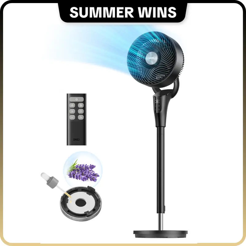 SummerWins|DREO Bedroom Fan, 2026 Upgraded, 90ft Airflow, 20dB Quiet, 90° Oscillating Standing Fan for Whole Room, DC Motor, 8+ Speeds, 3 Modes, 38-42" Adjustable Height, 8H Timer, 105° Manual Vertical Tilt