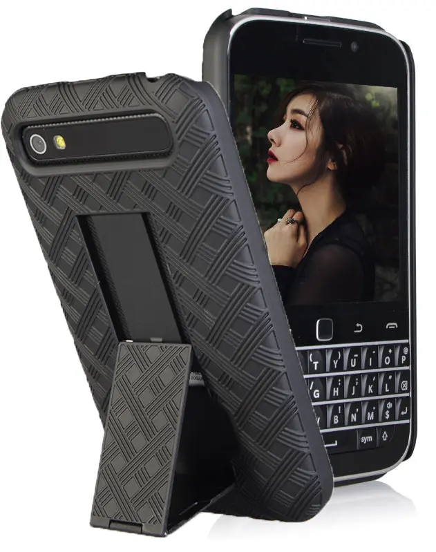 Case for BlackBerry Classic Q20 Q25 Phone, Nakedcellphone Kickstand Slim Hard Shell Cover - Black Tread