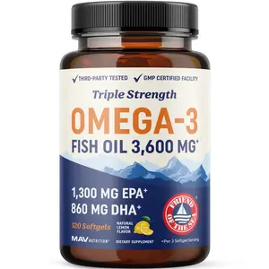 MAV Nutrition Triple Strength Omega-3 Fish Oil 3600 mg EPA & DHA Wild Caught Sustainably Sourced Premium Burpless Fish Oil Supplements - Dietary, Healthcare