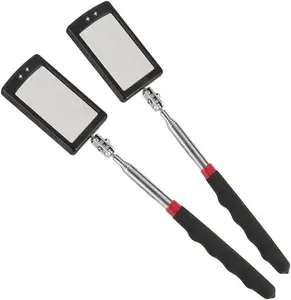 Telescoping Inspection Mirror Mechanics Mirror with 2 LED Lighted, Mirror on a Stick Handle Tool for Checking Observing  Small Parts,Present for Christmas, Birthday Everyday Carry (2 PCS)