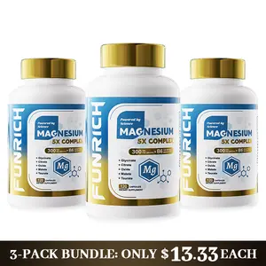 【3-PACK】FUNRICH 5X Magnesium Supplement 1100mg for Sleep, Muscle, Heart & Nerve Support - 6 Months Supply