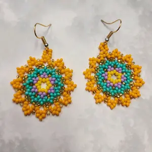 Beaded Orange  Flowered Earrings with Vibrant Colors and Intricate Design