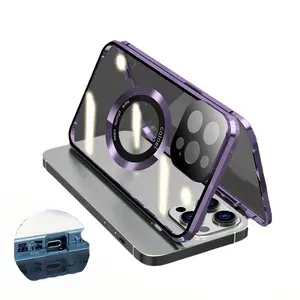 iPhone 15 Pro Max Magnetic Case - Double Sided HD Tempered Glass Case with Magnetic Closure, Compatible with MagSafe, Built-in Camera Lens Protector