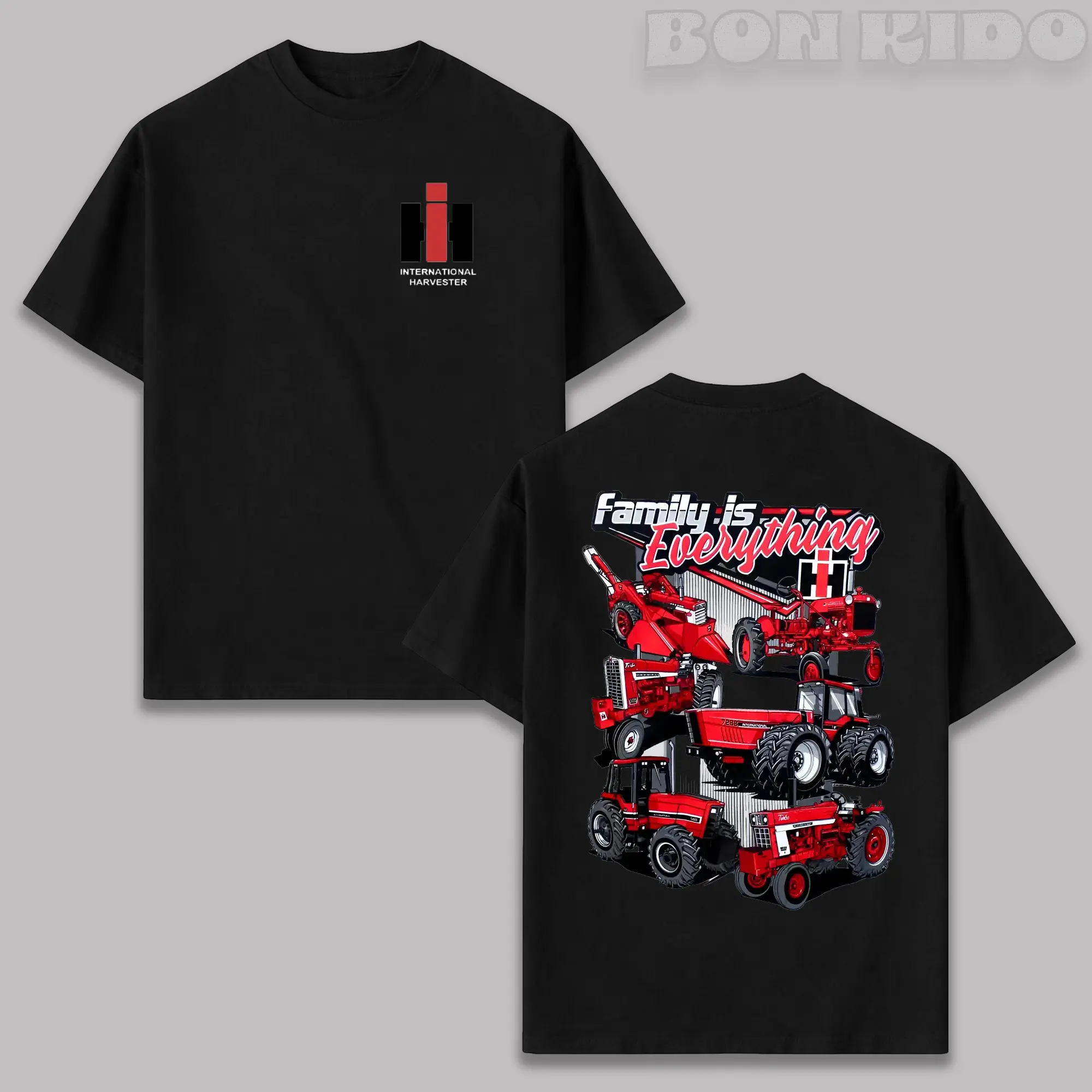[Sale Up To 45%] Men's Unisex Fit Soft Short-Sleeve Graphic Tshirt Tee - 100% Breathable Cotton Round Neck Top, Streetwear Shirt with 2-Side Family Farming Harvester Tractors Prints