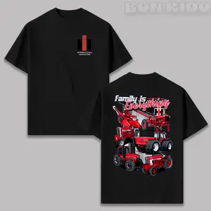 [Sale Up To 45%] Men's Short-Sleeve Round Neck T-Shirt - 100% Breathable Cotton Tee, Unisex Streetwear Shortsleeve Top with 2-Side Family Farming Harvester Tractor Prints