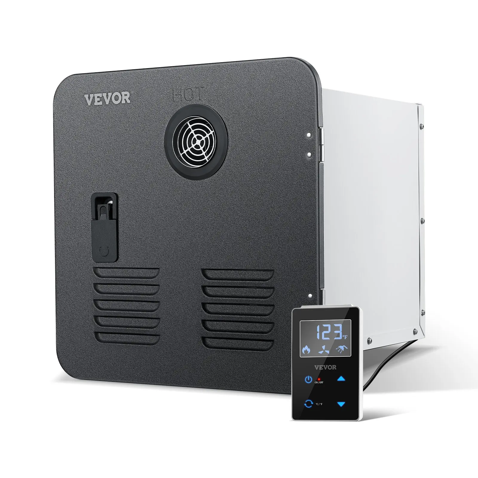 【Summerfinds】VEVOR 42000BTU 12V DC RV Tankless Water Heater with Black Door, LED Display Screen, Remote Control, Touch Controls, 2.8 L/min Flow Rate, 15x15x14 in Size, 25.79lbs Weight, Compatible with Most RVs
