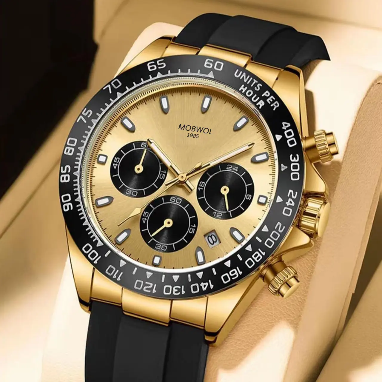 In Stock & Genuine | MOWBOL Multi-Function Skeleton Chronograph Watch, 6 Hands, Waterproof, Luminous Men's Wristwatch