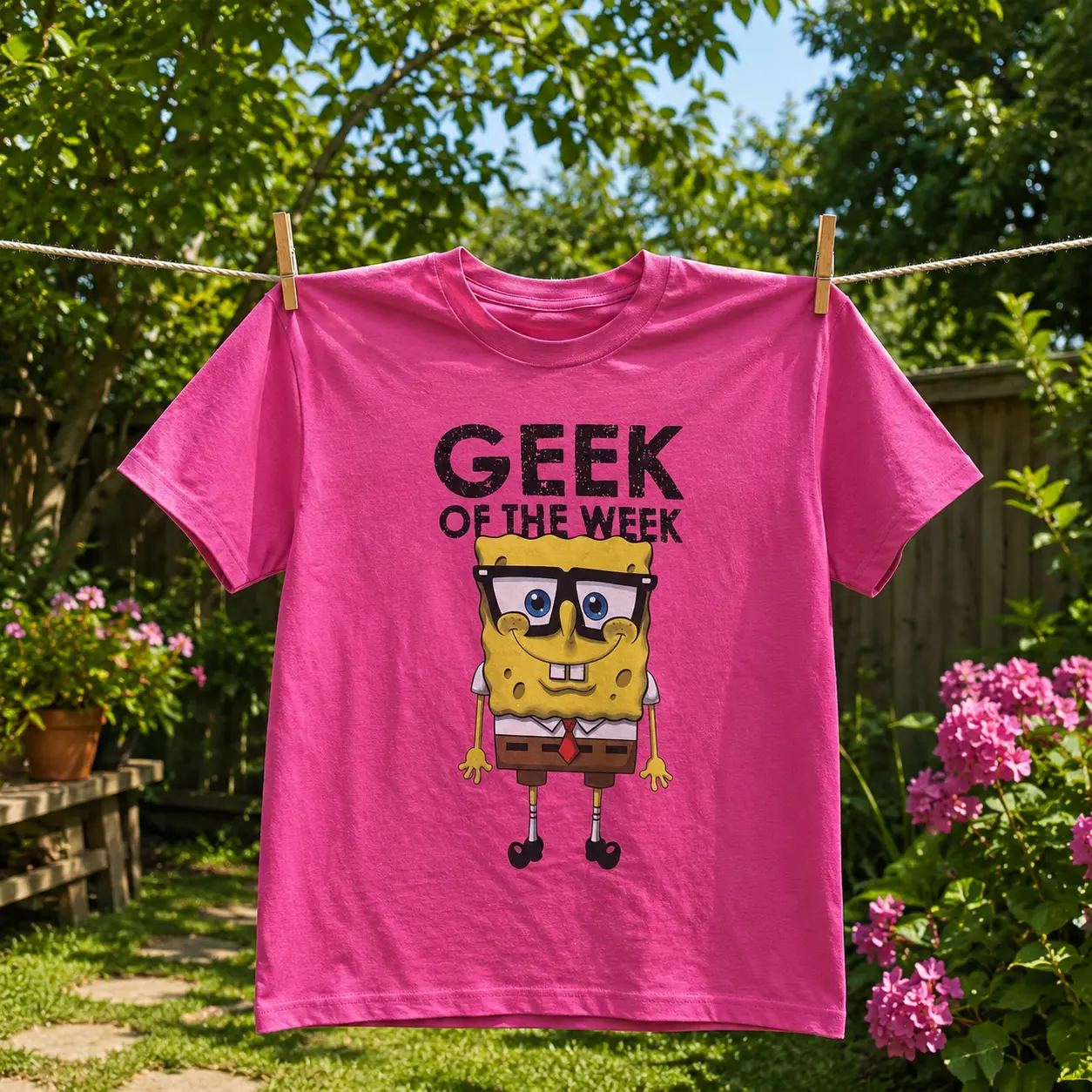 GILDAN Geek Of The Week Graphic T-Shirt, Funny Cartoon Tee, Retro Pink Unisex Shirt, Cute Casual Streetwear