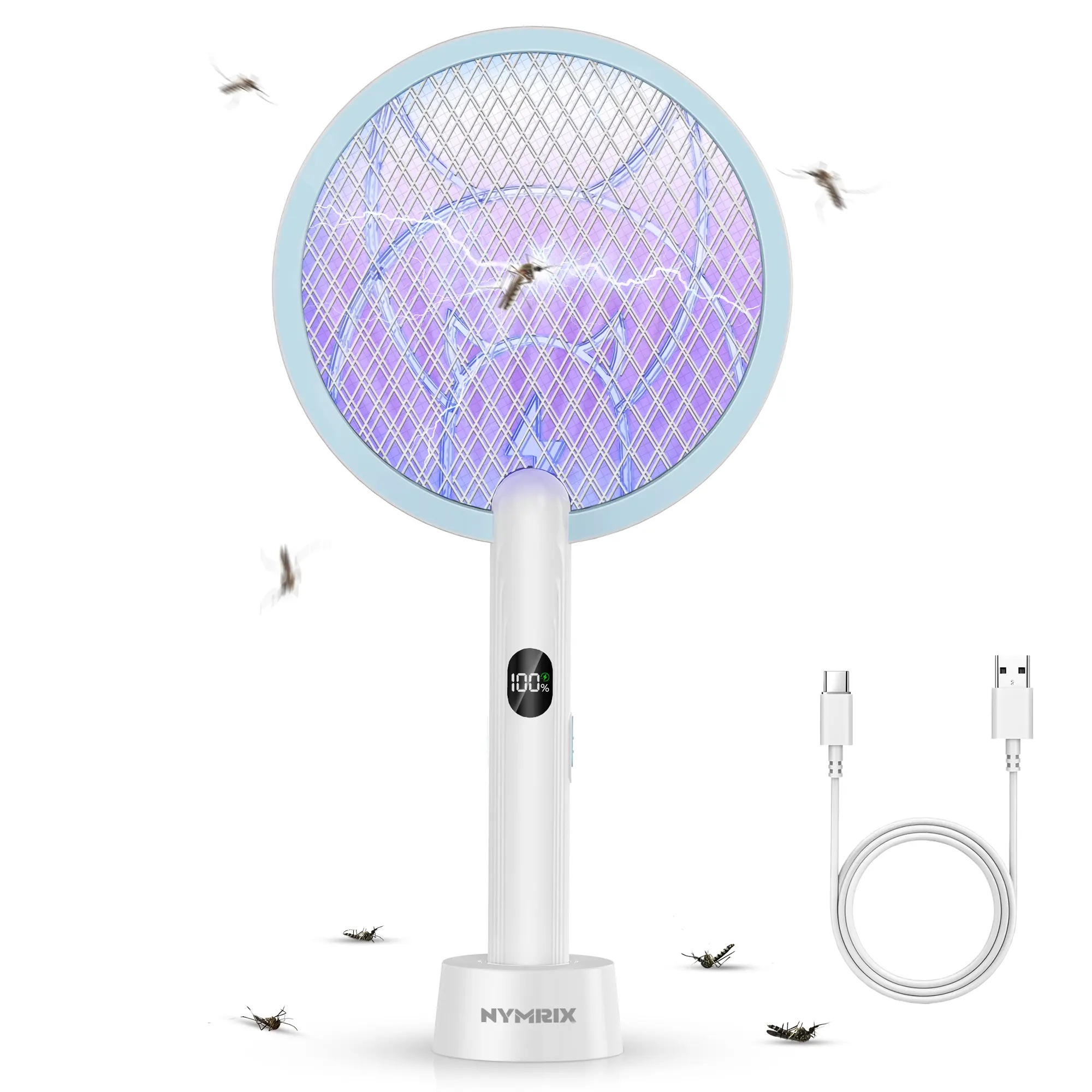 High-Power 4100V Electronic Mosquito Killer Racket, 1800mAh USB Rechargeable Cordless Bug Zapper with Purple Light, Safe Indoor Household Pest Control Tool, Ideal Kitchen Gift & Camping Gear, Summer Home Essential