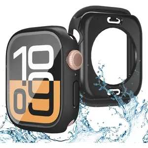 3 in 1 Waterproof Case For Screen Protector 46mm Series 10,Series 11,with Tempered Glass,[360° Protective Front and Back] PC Bumper Face Cover Compatible iWatch Accessories