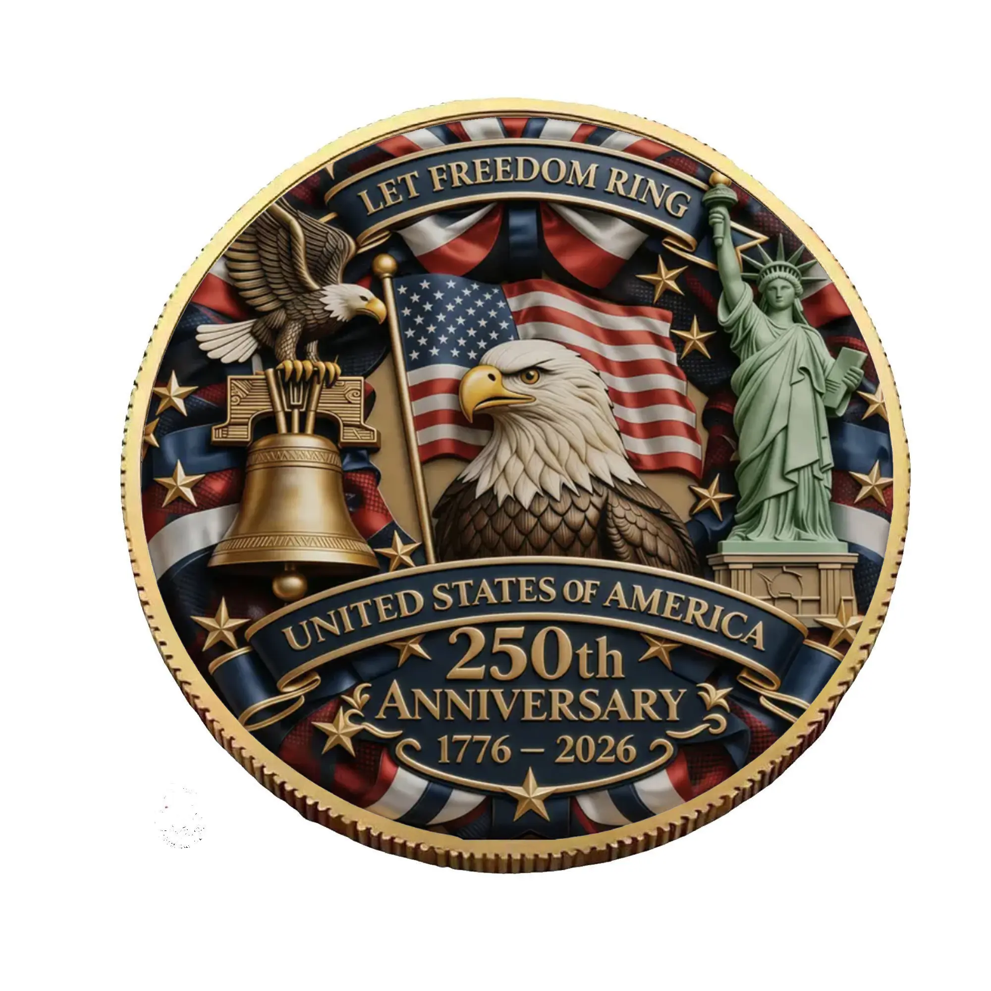 United States 250th Anniversary Coin, Golden Liberty Bell Challenge Coin, American Independence Collectible Gift for History Fans