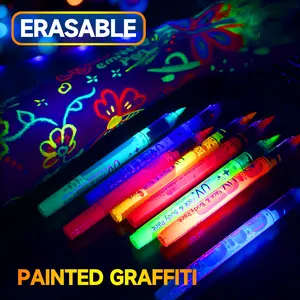 8/12/18 Color Glow Graffiti Pens, Creative Painting Fluorescent Markers, UV Light Glowing Signature Pens, Erasable Easy Clean Makeup