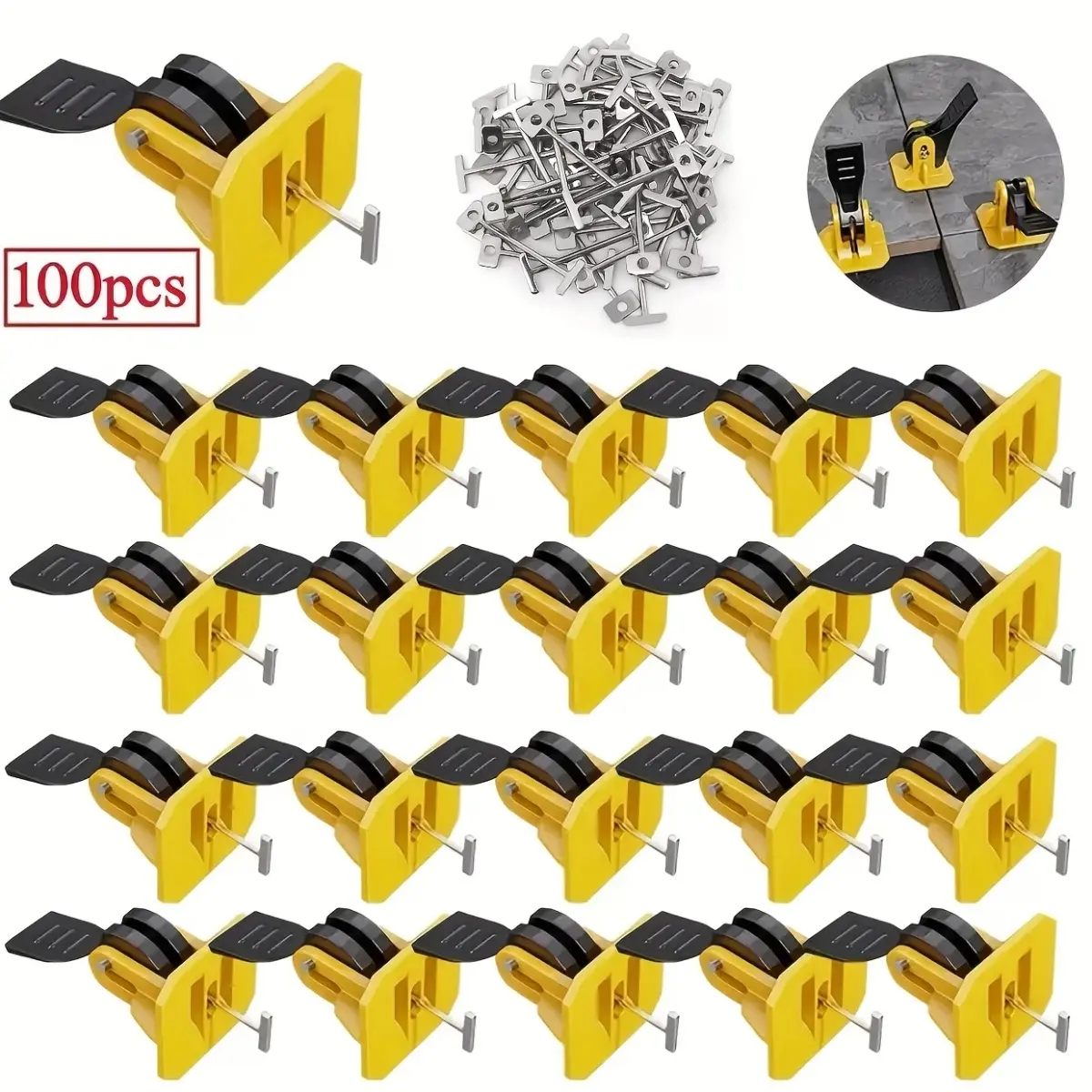Tile Leveling System Kit Tile Spacers Reusable 50pcs Leveler Tile Tools for Installation+50pcs Replaceable Spare Steel T-Pin Upgraded Adjustable Fit 8-12mm Tile Floor Leveling Compounds Set