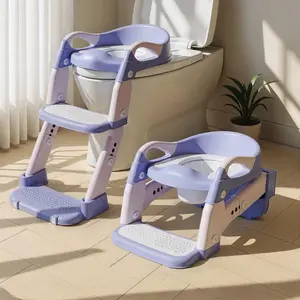 3-in-1 Potty Training Seat & Training Toilet & Potty Chair, Height Adjustable Toddler Toilet Seat for Kids Boys Girls, Foldable Potty Training Toilet with Splash Guard and Anti-Slip Steps