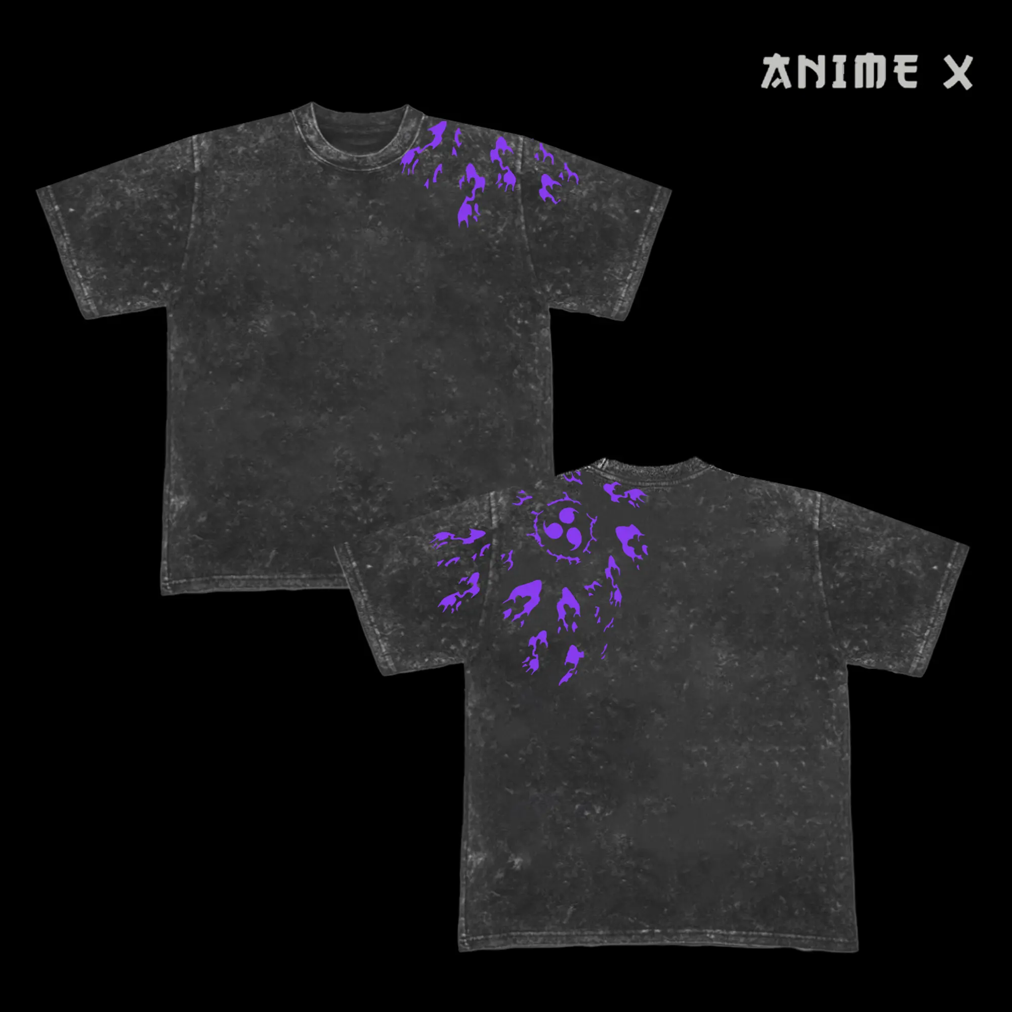Retro Heavy Limited CURSE MARK PURPLE SASUKE - Naruto Anime Double Printed Vintage Oversized Washed Tee