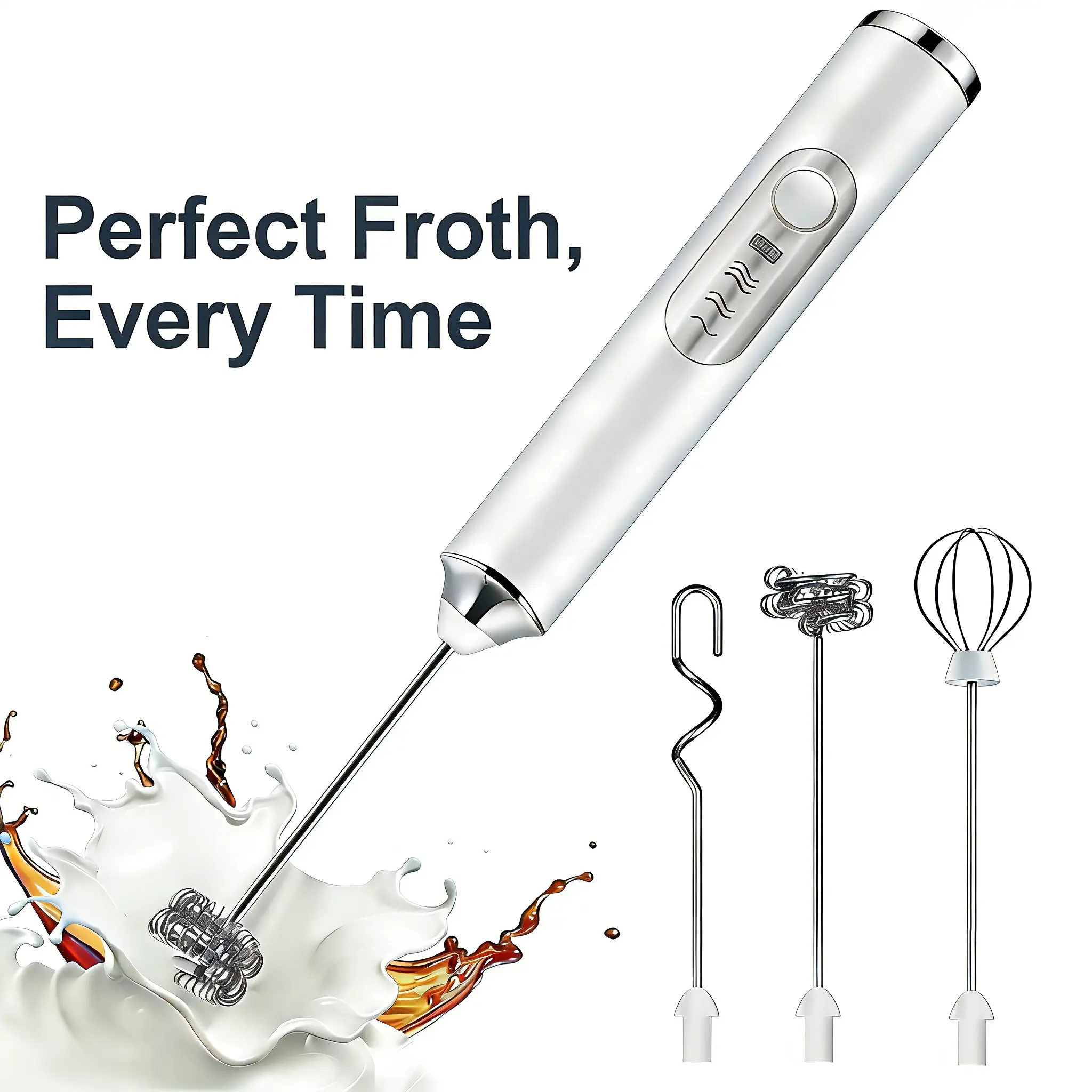 High Quality Handheld Rechargeable Milk Frother Wand - USB Charge, 2 304 Steel Whisks, 3-Speed Adjustable Electric Foam Maker & Drink Mixer, Coffee Station Accessories for Office Presentation Supplies