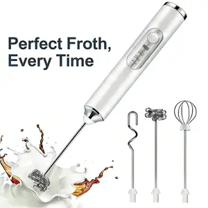 Milk Frother Handheld, Rechargeable Coffee Frother Wand with 2 Stainless Whisks 3 Speeds, Drink Mixer, Electric Foam Maker, Hand Mixer for Lattes, Cappuccino, Matcha, Egg, White outdoorfun