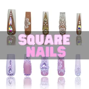 Nailzotica Square Shape Reusable Acrylic Gel UV High Quality Handmade Luxury Press On Nails