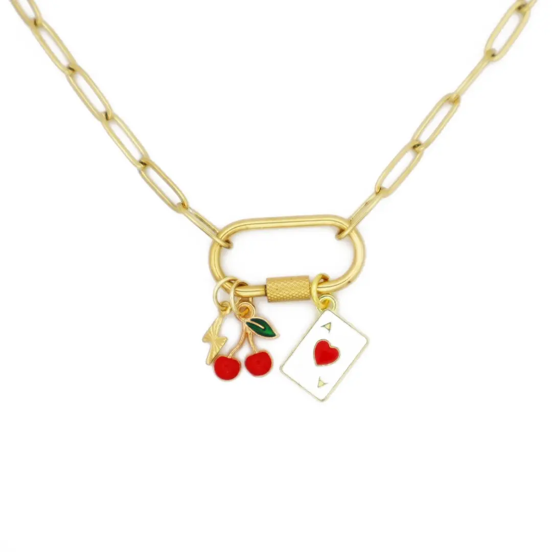 Cherry, Card, Lightning Charm Necklace