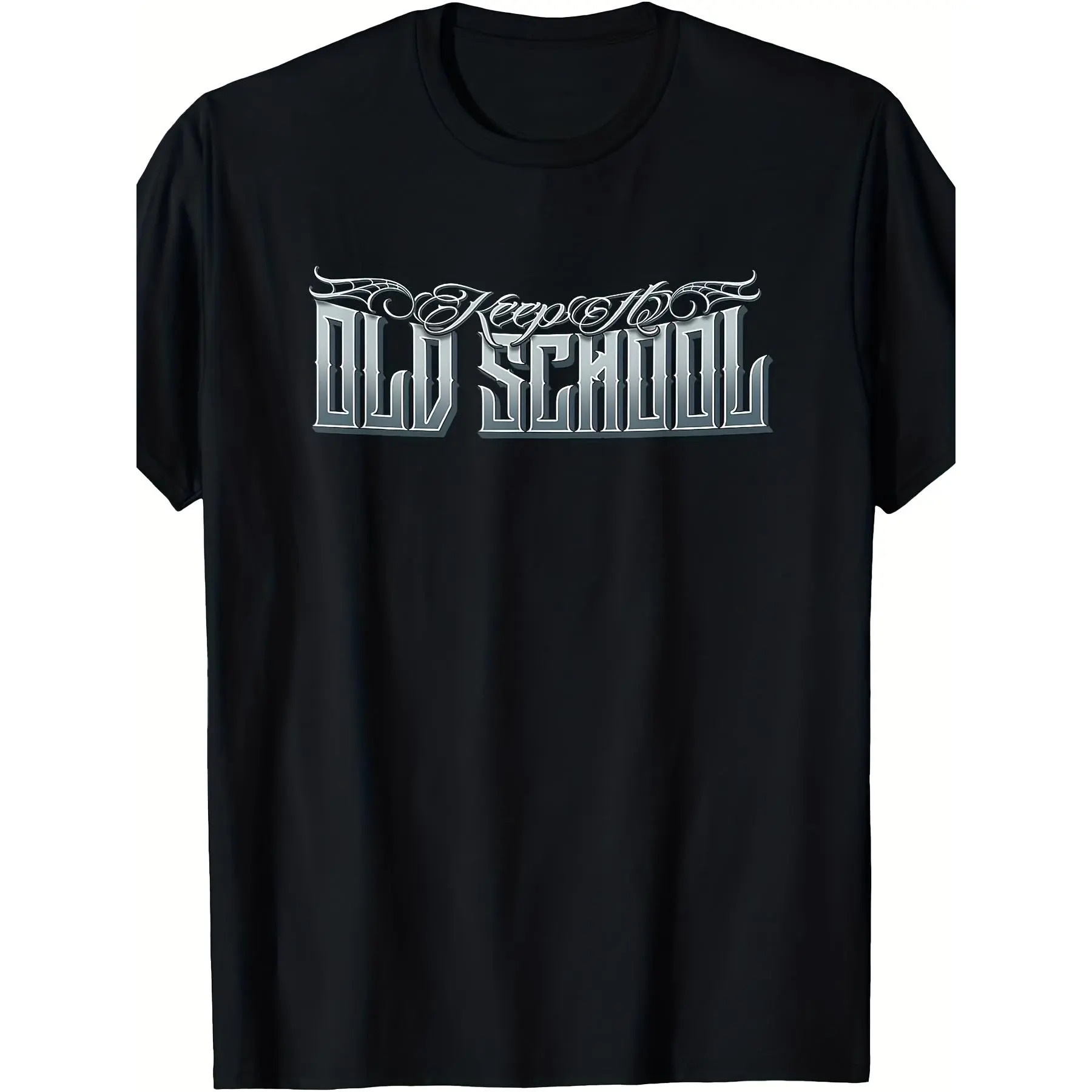 KEEP IT OLD SCHOOL Vintage Chicano Tattoo Art Low Rider T-Shirt - Unisex Retro Graphic Tee with Distressed Lettering & Old School Design, 220gsm Heavyweight Pure, Round Neck Short Sleeve Casual Streetwear for Men & Women, All-Season Fit ()