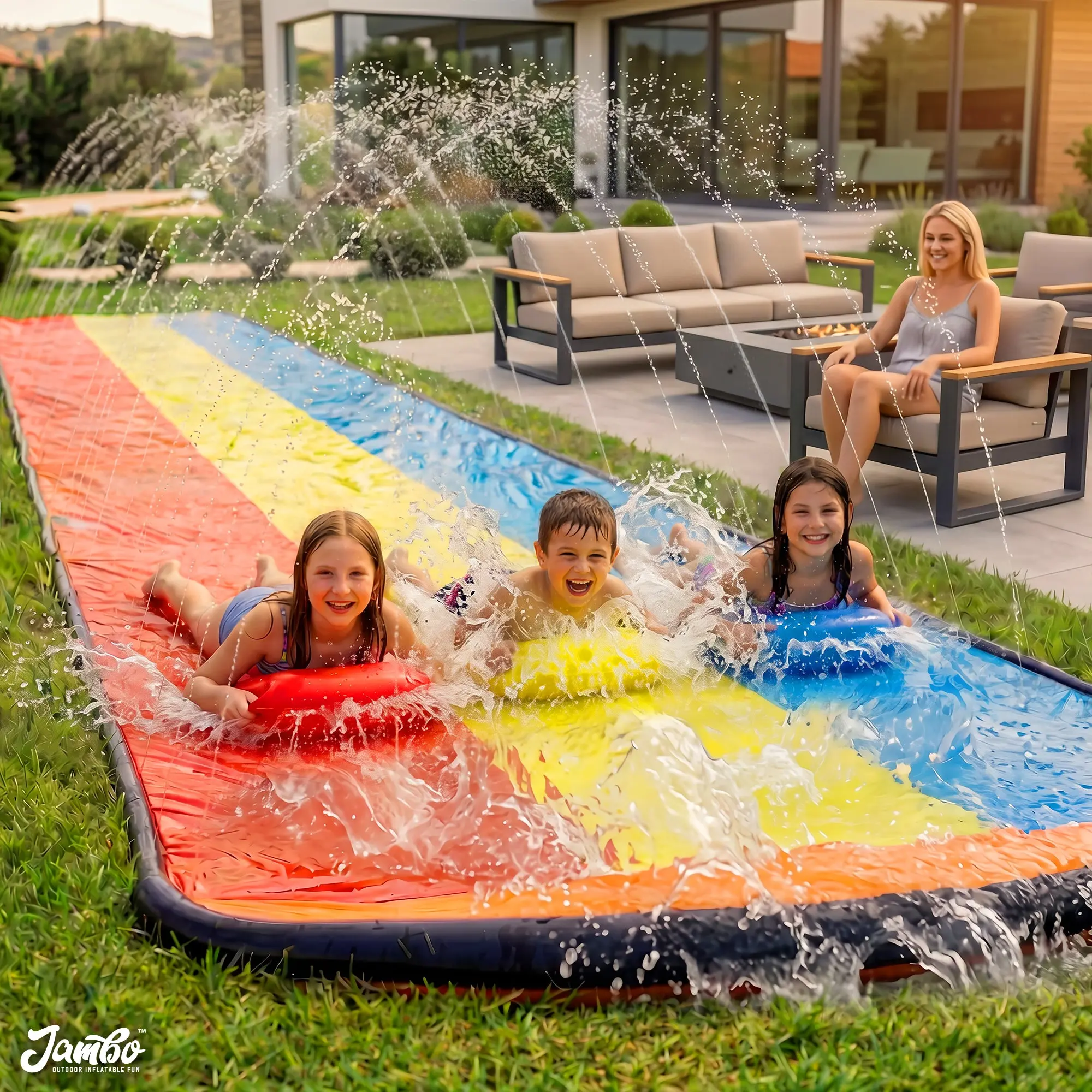 JAMBO 16ft Premium Slip & Slide with 3 Body Boards – Triple Sprinklers