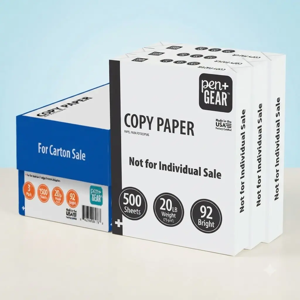 Pen+Gear Copy Paper 8.5 x 11 92 Bright White 20 lb 3 Ream Case 1500 Sheets Jam Free Printer Paper For Office Home