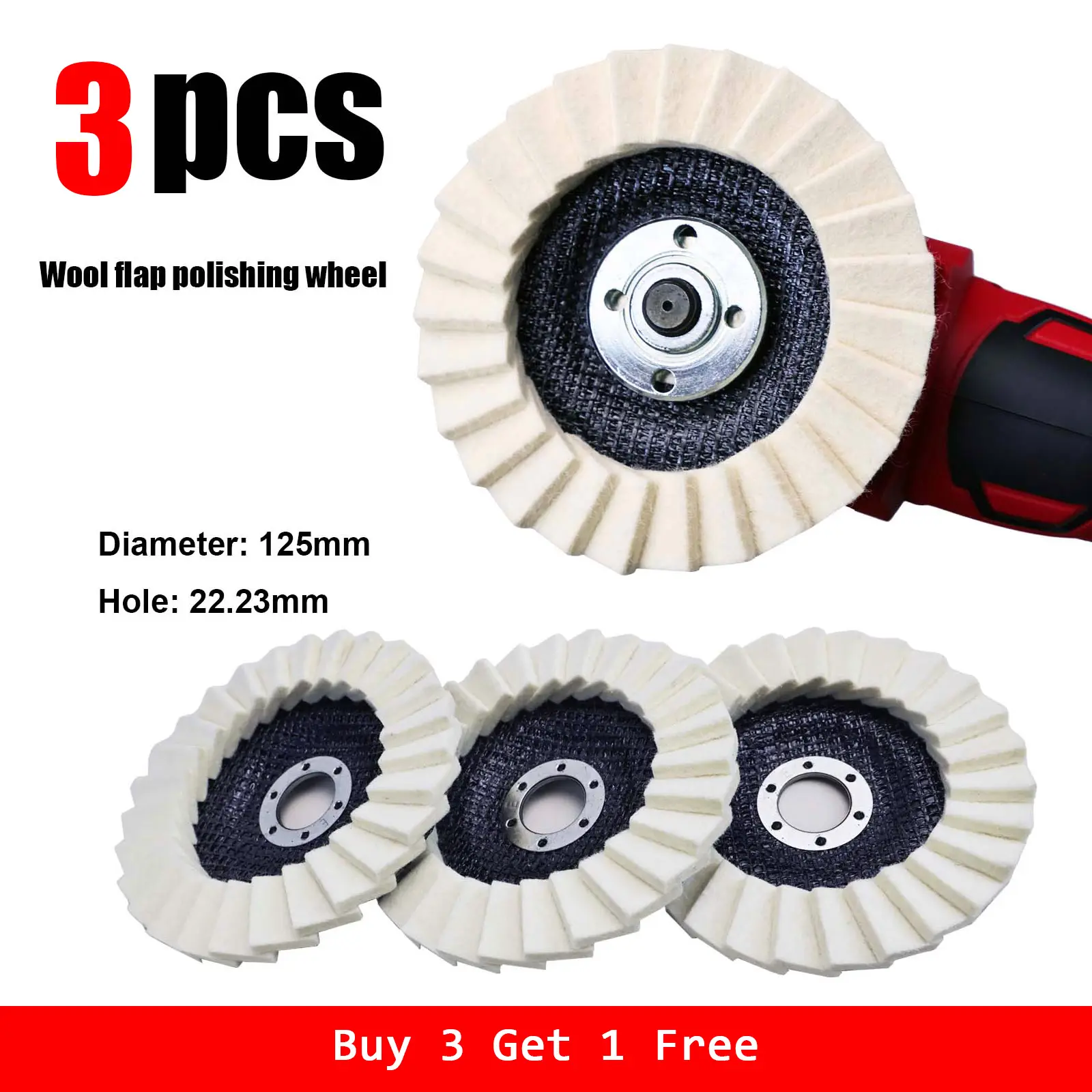 4PCS 5Inch Wool Polishing Wheels Set for Angle Grinders High Gloss Mirror Finish on Metal Glass Ceramic Stone Durable Efficient Design