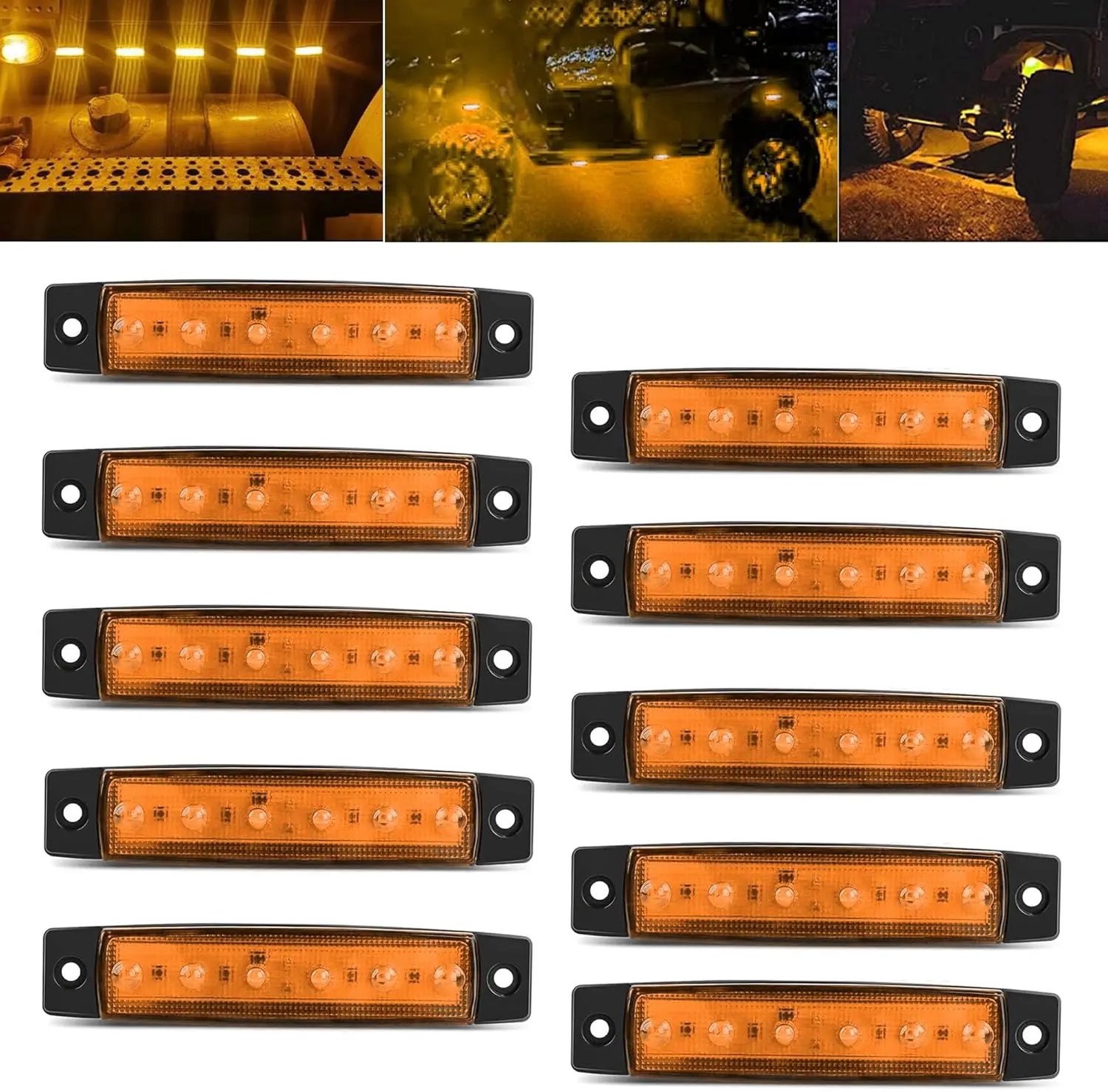 10 Pcs Amber LED Rock Strip Lights,Wheel Well Underglow Lighting Kits,Car Rock Lights Exterior Side Marker Lights for Wrangler Truck Golf Cart RV RV SUV Offroad