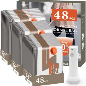 Vacuum Bags for Travel with Rechargeable Air Pump,Carry-on Size Compression Packing Bags for Luggage and Suitcase,Space Saver for Clothes 48 Pcs Combo Travel Size