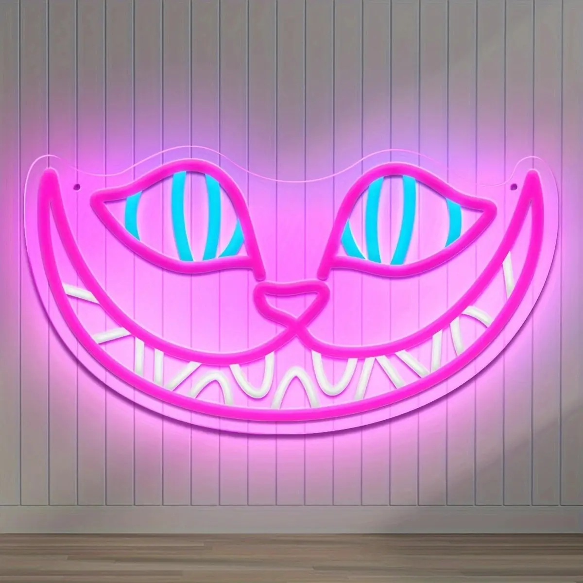 Cheshire Cat Smiling Face Neon Light Fantasy Atmosphere Decorative Lamp, Decorative wall light, Indoor Wall Light, Ambient Decor Lighting, USB Plug Powered Suitable for Fairy Tale Themed Cafes, Dark Style Bedrooms, Halloween Parties
