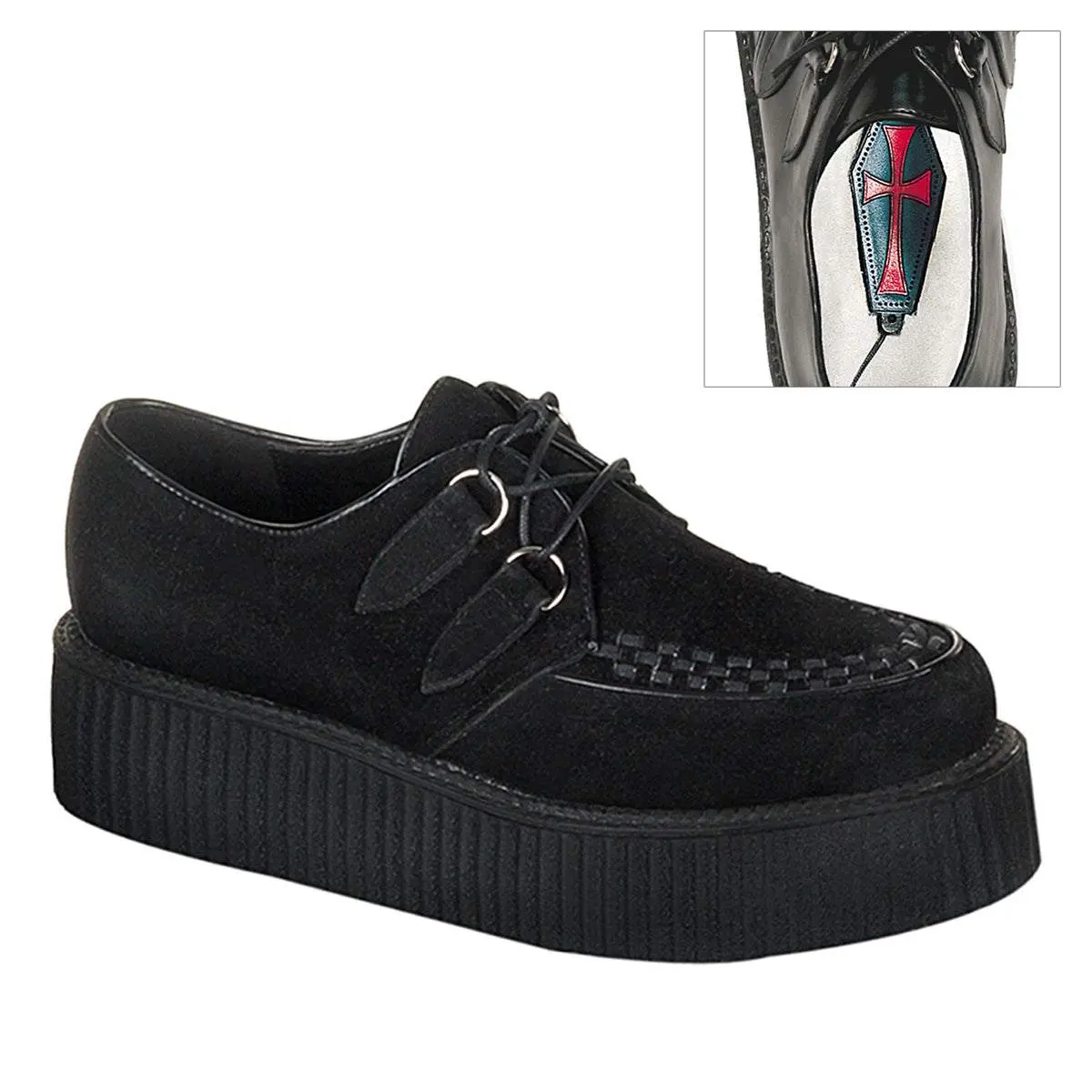 Demonia Creeper-402S Black Suede Ankle Round Toe Goth Punk Lace-up Platform Shoes